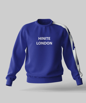 HINITE Relaxed Fit London Sweatshirt – Letter Logo Print – Single Sleeve With Logo Print – Cobalt Blue & White