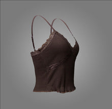 STRIP LACE TOP CHOCOLATE BROWN
