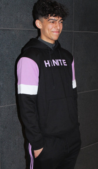 HINITE Relaxed Fit Hoodie Black and Lavender Purple