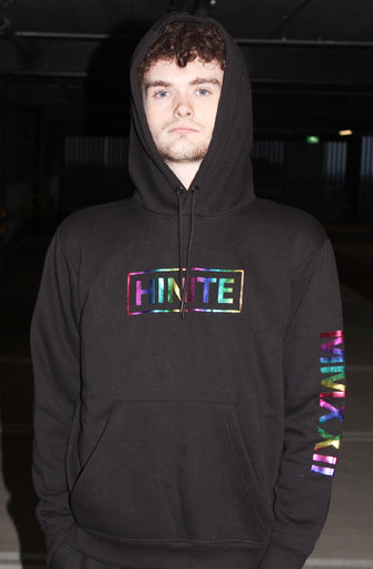 Black With Reflective Rainbow Color Font Relaxed Fit Hoodie